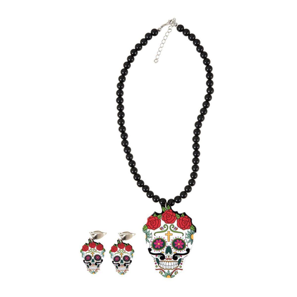 Bijoux à clips Jour des Morts (collier + boucles) - L 19 x H 1.5 x l 14 cm - Multicolore - PTIT CLOWN