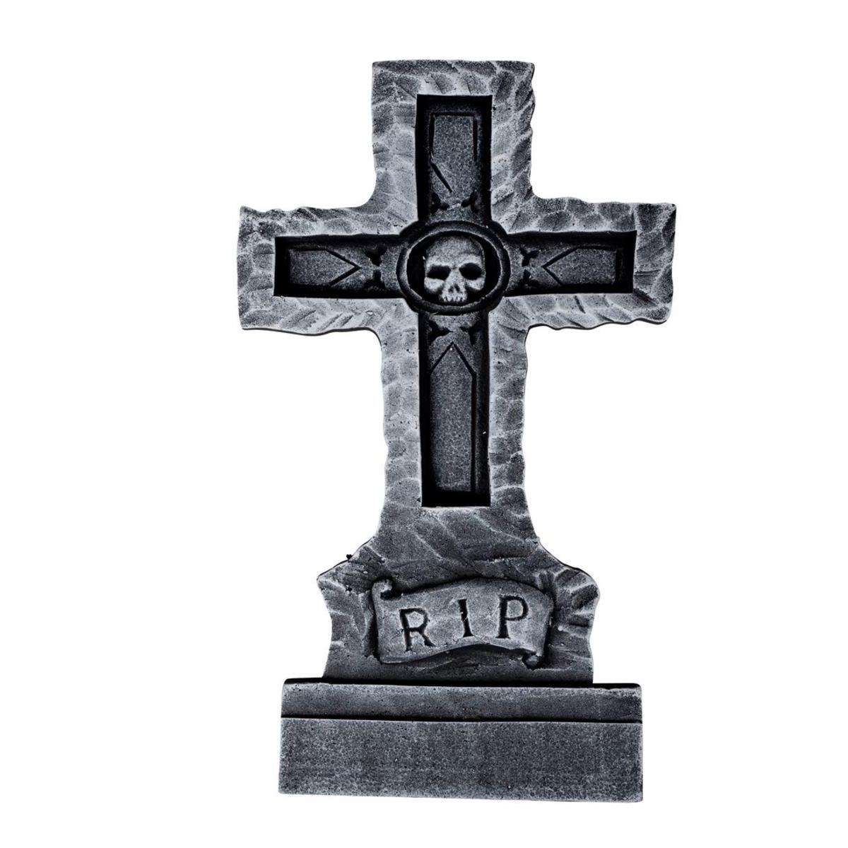 Croix pierre tombale - L 36 x H 61 x l 3 cm - Gris - PTIT CLOWN