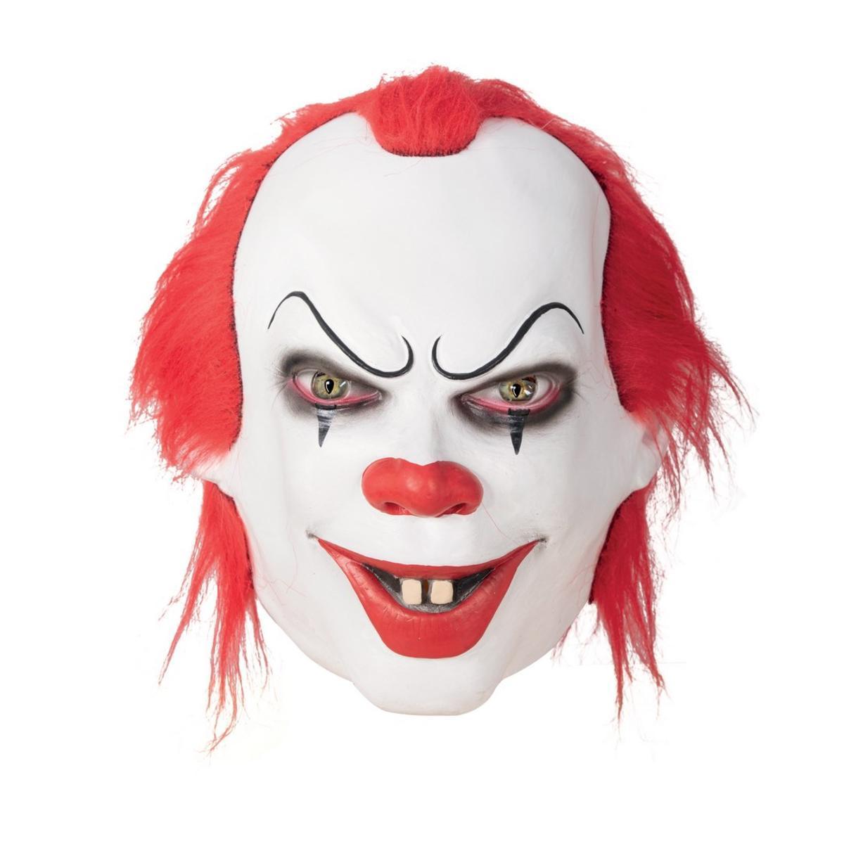 Masque intégral de Clown - L 4 x H 23 x l 20 cm - Blanc, rouge