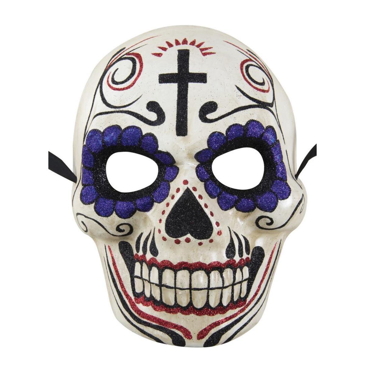 Masque du Jour des Morts - Taille adulte unique - Différents modèles - Bleu, rouge, noir, blanc