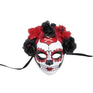 Masque du Jour des Morts fleuri - Taille adulte unique - Différents modèles - Rouge, noir, blanc