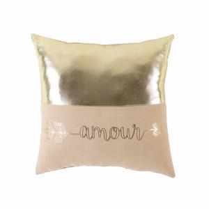 Coussin déhoussable Amour précieux - L 40 x l 40 cm - Or, beige