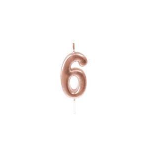 bougie chiffre metallise 6 sur pique rose gold