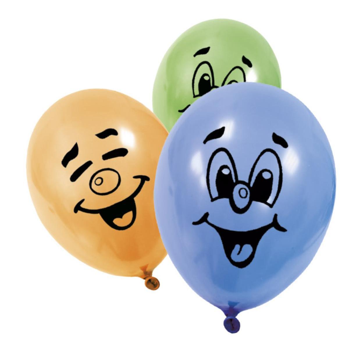 Ballon imprimé sourire - Différents coloris (x 8) - ø 25 x 31 cm - Multicolore