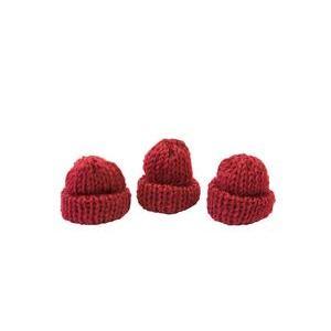 Bonnet tricot déco (x 3) - 1.5 x 3.4 x 1.5 cm - Rouge