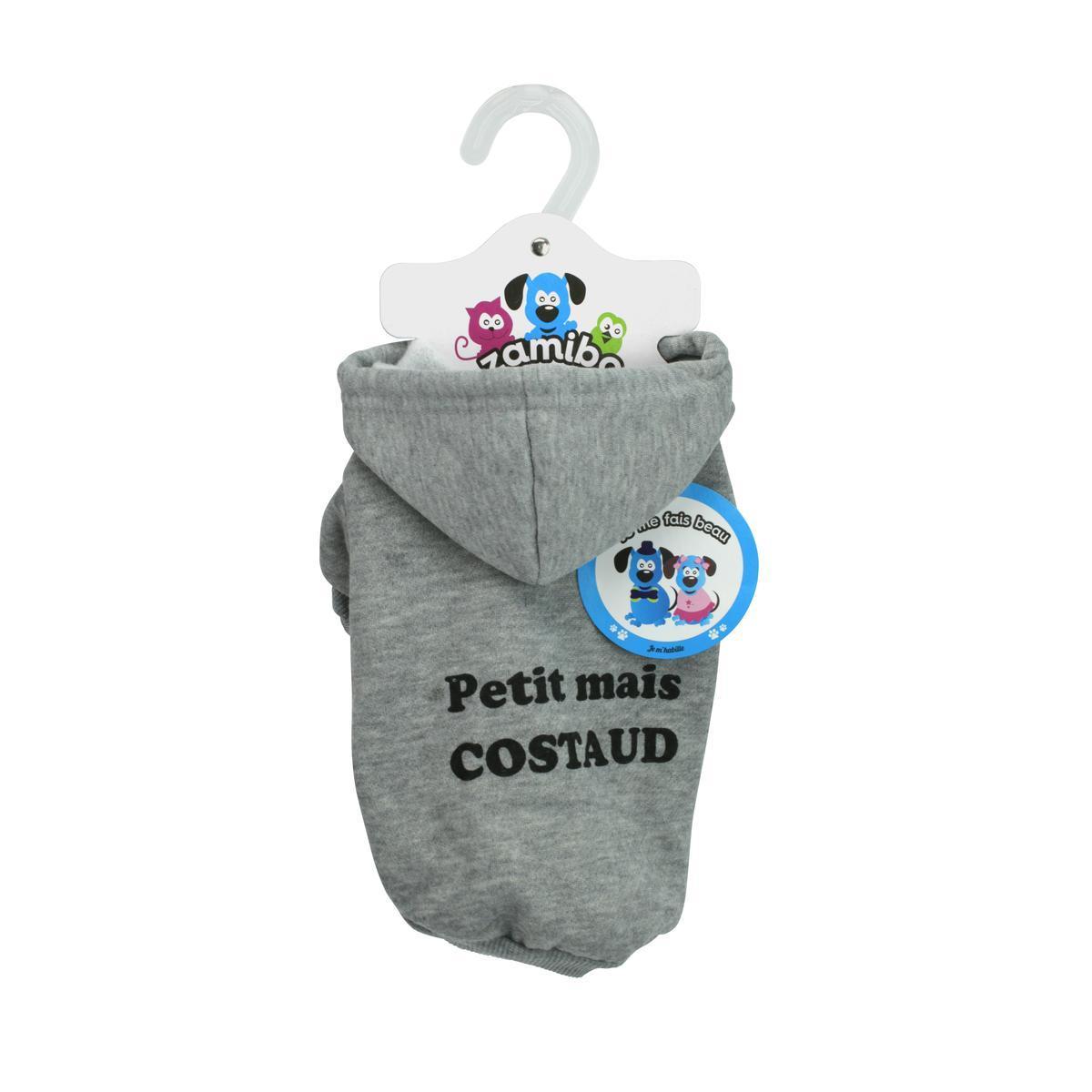 Sweat à capuche pour chien 'Petit mais COSTAUD' - Différents modèles - 35 x 23 cm - Gris