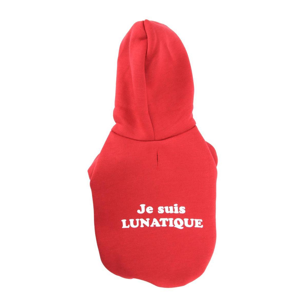 Sweat à capuche pour chien 'Je suis LUNATIQUE' - Différents modèles - 35 x 23 cm - Rouge
