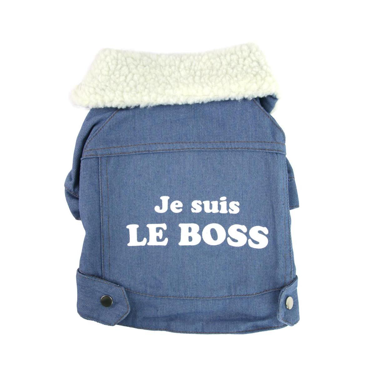 Blouson pour chien effet jean 'Je suis LE BOSS' - 35 x 23 cm - Différents modèles - Bleu