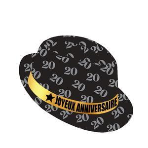 Chapeau d'anniversaire 20aine - L 33 x H 11.5 cm - Différents âges disponibles - Noir, jaune