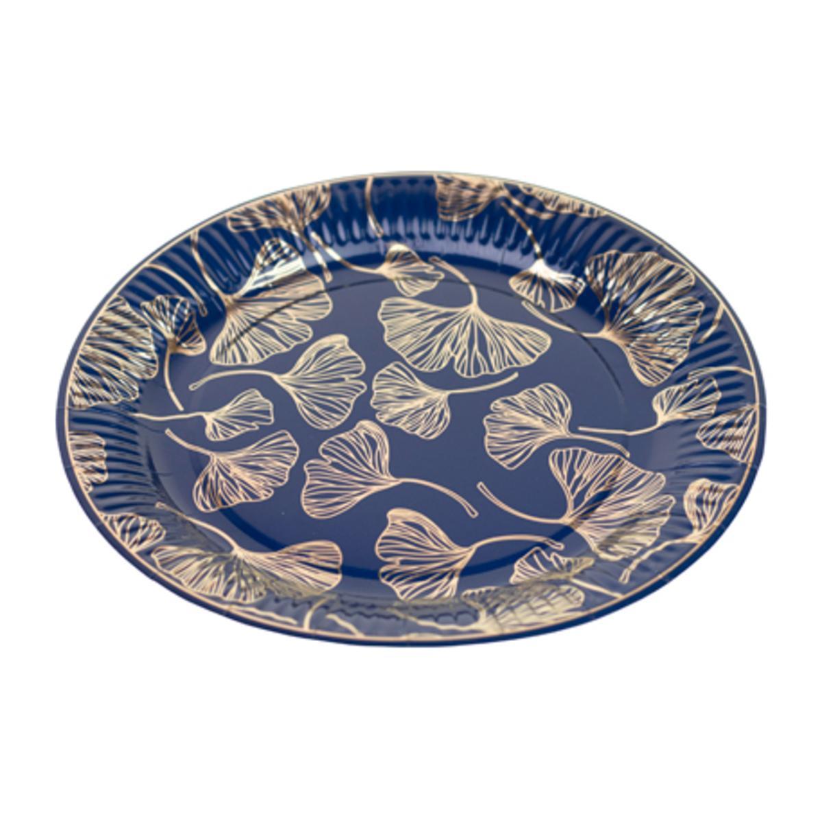 8 assiettes de fête à usage unique Ginkgo - 23 cm - Bleu, Or