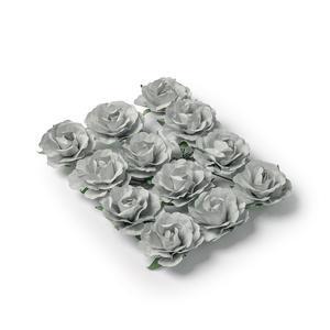 Roses 3.5 cm gris sur tige x 12