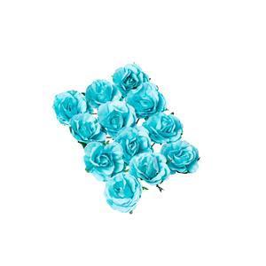 Roses 3.5 cm turquoise tige x 12