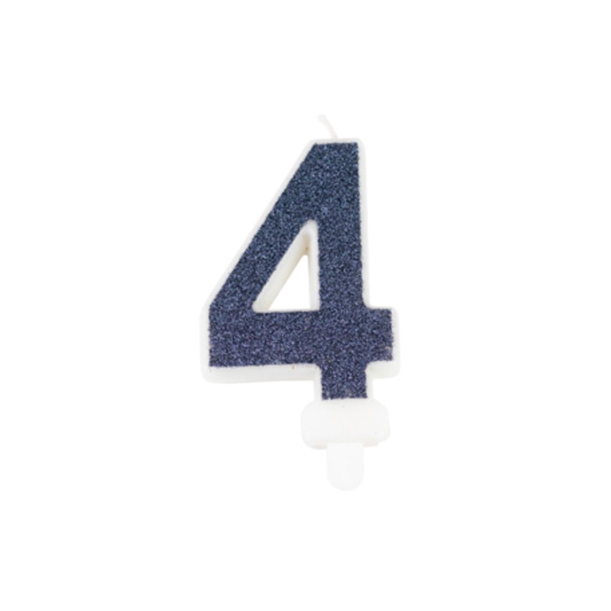 Bougie Chiffre pailletée 4 - 15 x 1.3 x 7.3 cm - Bleu