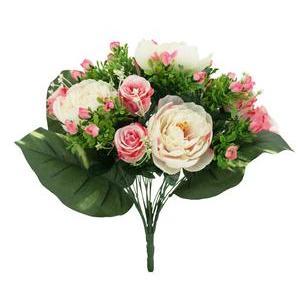 Bouquet Pivoines boutons mini-Roses - H 42 cm - Blanc, Rose