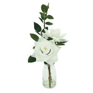 Flacon verre + Roses - H 36 cm - Rose, Blanc