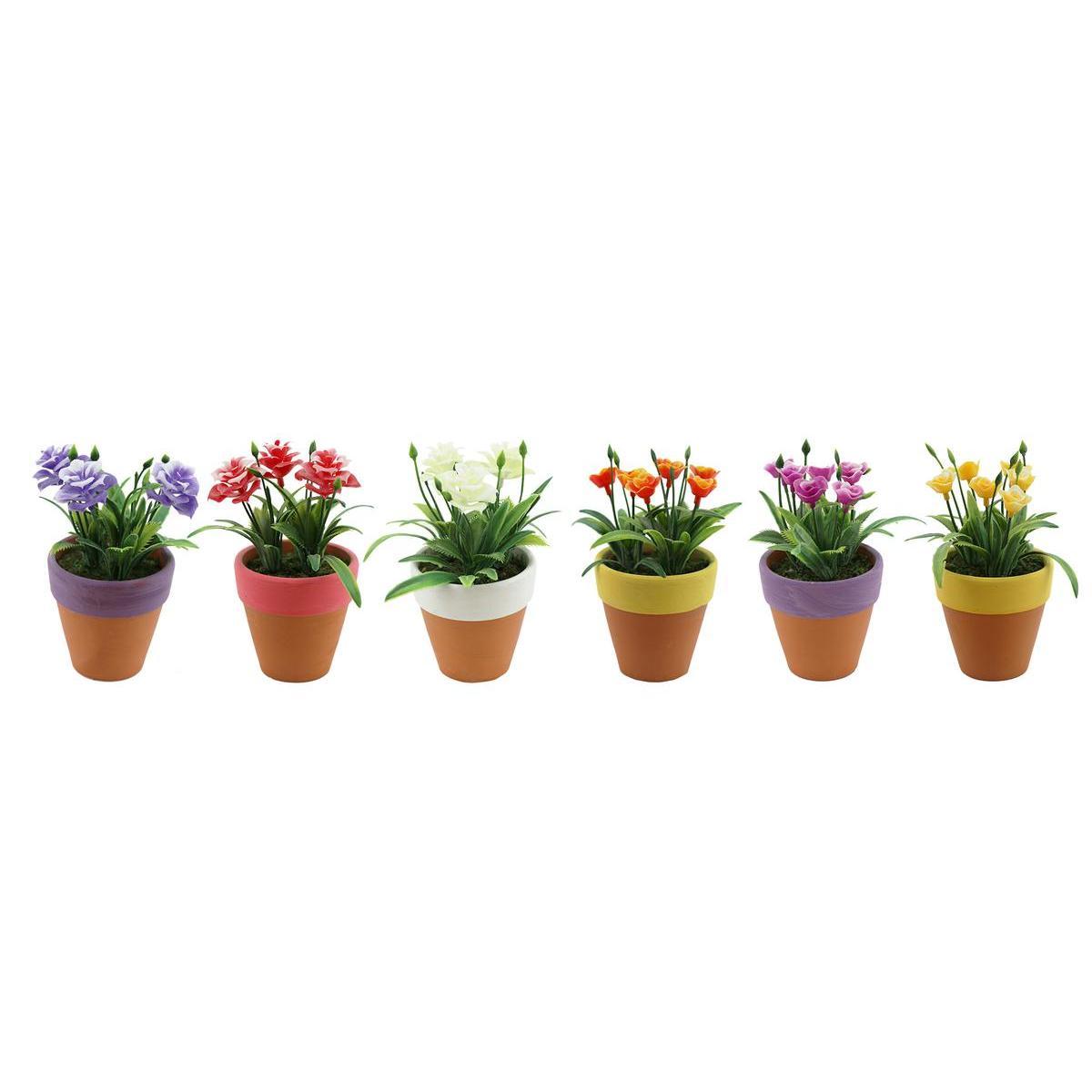 Mini fleurs en pot terracotta - H 12 cm - Multicolore