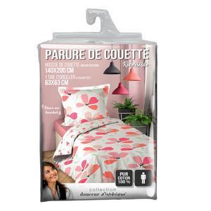 Parure de lit imprimée 2 personnes Pavona - L 200 x l 140 cm - Rouge, rose, blanc