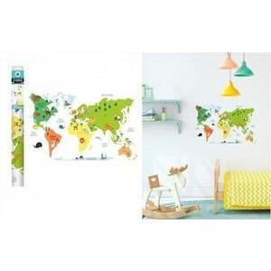 Autocollant Carte du monde enfant - H 50 x 70 cm - Multicolore