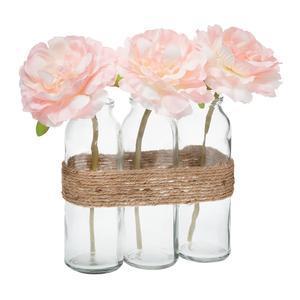 Composition fleurs rose vase tube verre H 23 x 3