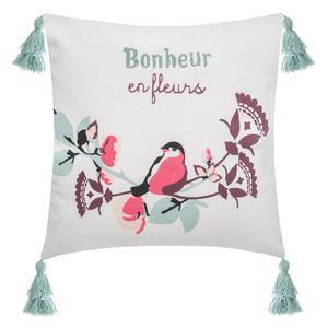 Coussin imprimé & brodé Poésie - 40 x 40 x 6 cm - Multicolore - ATMOSPHERA