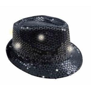 Chapeau Borsalino à sequins lumineux - Taille adulte - L 28 x H 14 x l 23 cm - Noir - PTIT CLOWN