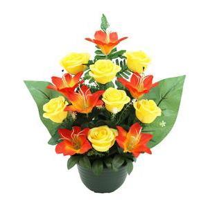 Roses et Lys en pot - H 45 cm - Orange, Jaune, Rose