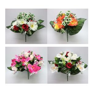 Bouquet de Gerberas & Cymbidiums synthétiques - H 39 cm - Rose, orange, blanc ou rouge