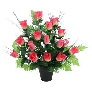 16 boutons de Roses en pot conique - H 42 cm - Rouge, Rose