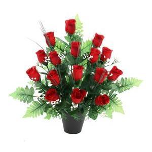 16 boutons de Roses en pot conique - H 42 cm - Rouge, Rose