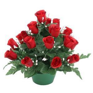 21 boutons de Roses & Gypsophiles en pot - H 31 cm - Rose, Rouge