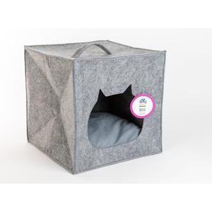 Cube feutre + coussin chat - 33 x 33 x 33 cm - Gris