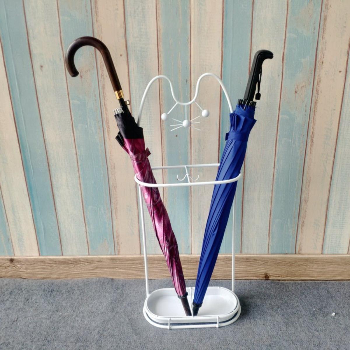 Porte-parapluie chat metal blanc - H 71 x L 29 x 15 cm