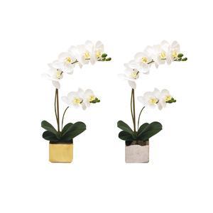 Orchidée synthétique + pot - H 36 cm - Différents modèles - Blanc & or ou gris