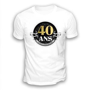 T-shirt coupé homme Anniversaire 40aine - Taille adulte unique - Différents âges disponibles - Blanc, noir