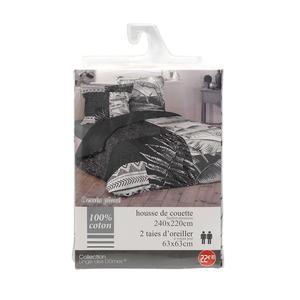 Parure de lit 3 pièces Herbier - L 240 x l 220 cm - Noir, gris, blanc