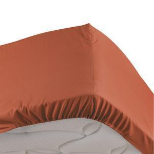 Drap-housse percale uni - Pour matelas 2 personnes - L 190 x l 140 cm - Différents modèles - Orange terracotta