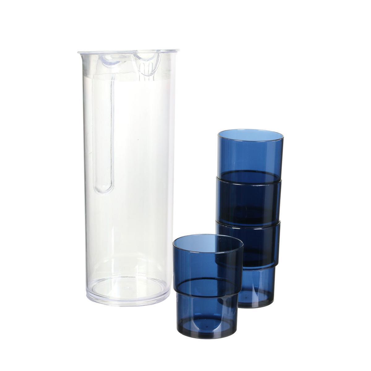 Pichet + 4 verres Blue Lagoon - 1.5 L - Différents coloris - Transparent, bleu - HOME DECO FACTORY