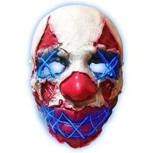 Masque d'Halloween lumineux Clown effrayant néon - L 18 x H 26 x l 10 cm - Bleu, blanc, rouge