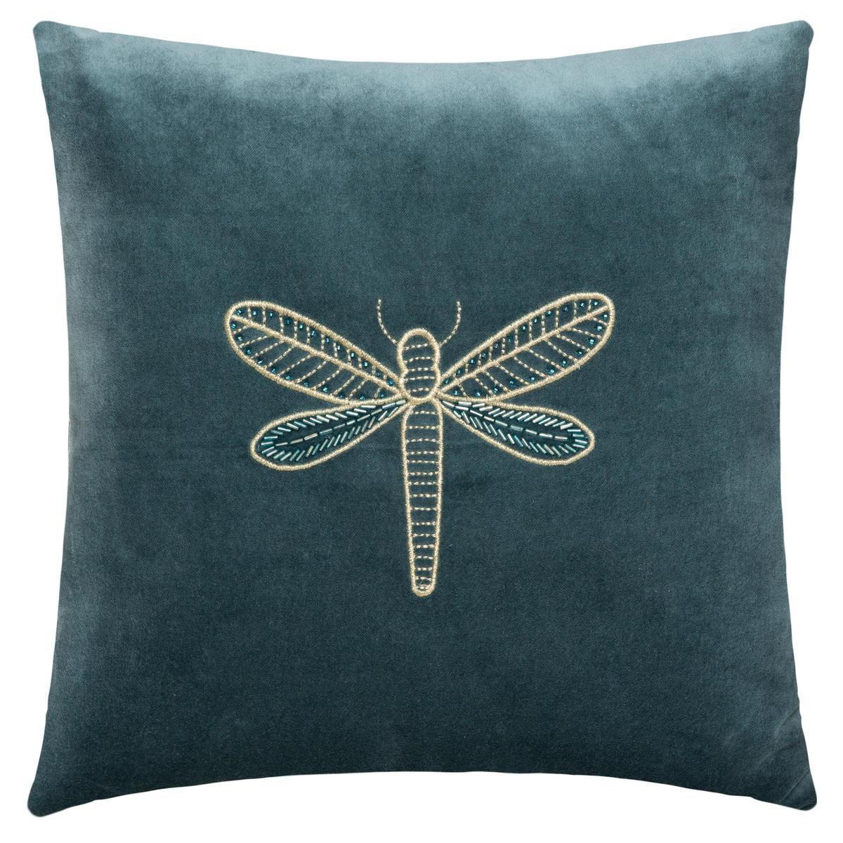 Coussin aspect velours Flow - L 40 x H 15 x l 40 cm - Vert, bleu - ATMOSPHERA