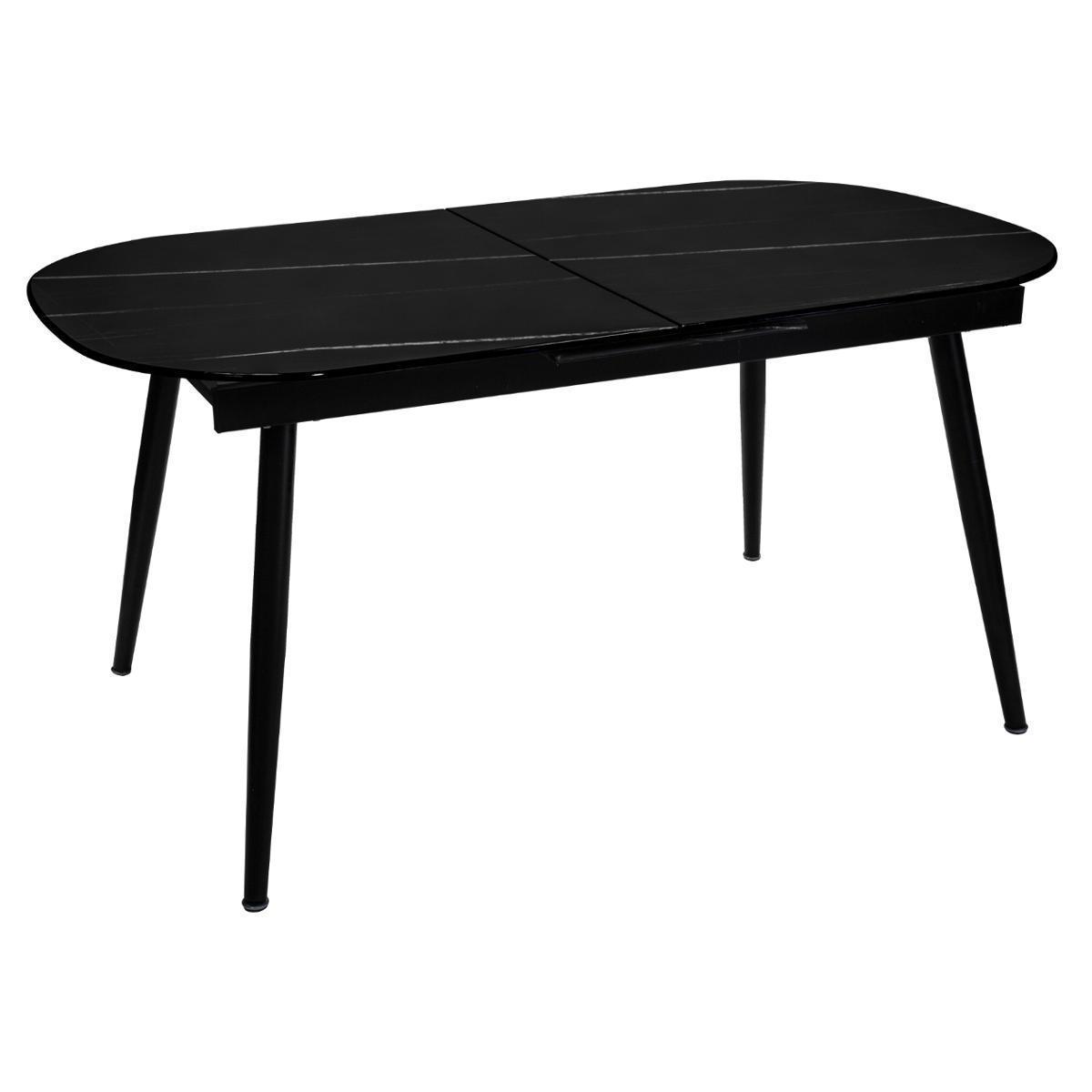 Table Mapu en verre trempé - 160 x P 90 x H 78.5 cm - Noir effet marbré - ATMOSPHERA