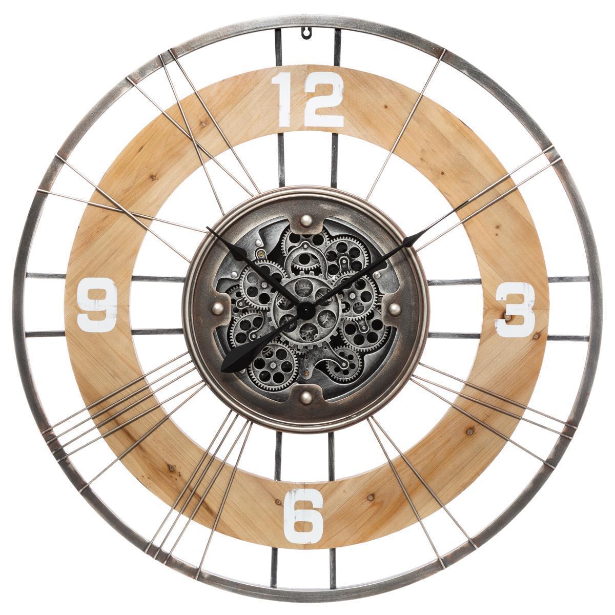 Horloge mecanisme bois et métal ø 90 cm