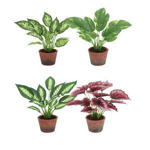 Plante verte artificielle en pot - H 30 à 35 cm - Vert ou rouge