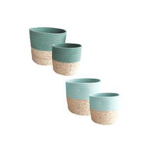 Ensemble 2 cache-pots tissés bicolores - Différents coloris - ø 20 à 25 x H 20 à 25 cm - Bleu, beige