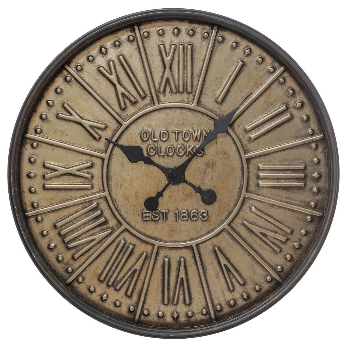 Horloge en métal embossé - ø 60.5 x P 6.5 cm - Marron - ATMOSPHERA