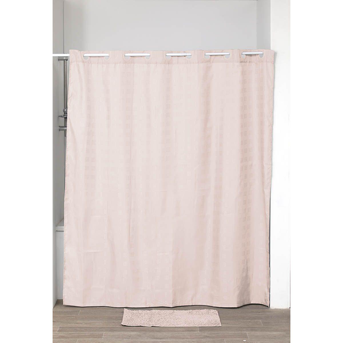 Rideau de douche uni à œillets intégrés - L 200 x l 180 cm - Rose pâle