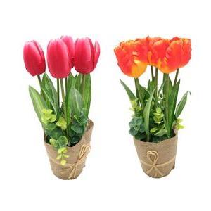 Tulipes en pot toile de jute - H 30 cm - Différents modèles