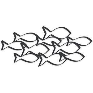 Déco métallique Banc de poissons - L 39 x l 90 cm - Noir, gris