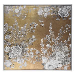 Toile imprimée Fleur - 78 x P 4.5 x H 78 cm - Or et blanc - ATMOSPHERA