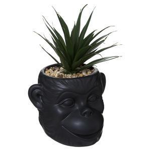 Plante + pot tête de singe en céramique - H 21,5 x 12,5 x 13,5 cm - Atmosphera