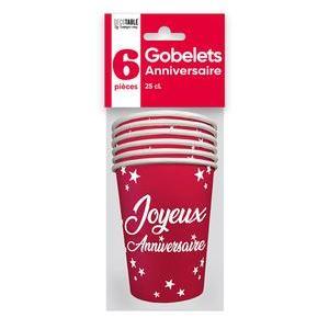 6 gobelets anniversaire - 25 cl - Rouge